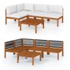 5 pcs conjunto lounge jardim c/ almofadões acácia maciça creme - Image 2
