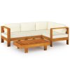 5 pcs conj. lounge de jardim c/ almofadões branco nata acácia - Image 2