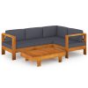 5 pcs conj. lounge de jardim c/ almofadões cinza-escuro acácia - Image 2