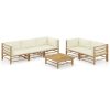 6 pcs conj. lounge p/ jardim em bambu c/ almofadões branco nata