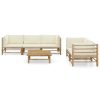 6 pcs conj. lounge p/ jardim em bambu c/ almofadões branco nata - Image 2