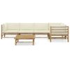 6 pcs conj. lounge p/ jardim em bambu c/ almofadões branco nata - Image 2