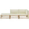 3 pcs conj. lounge p/ jardim em bambu c/ almofadões branco nata - Image 2