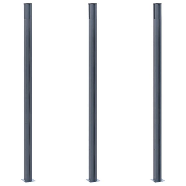 Postes de cerca 3 pcs alumínio 185 cm cinzento-escuro - Image 3