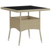 3 pcs conjunto de jantar para jardim vime PE e vidro bege - Image 2