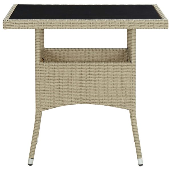 3 pcs conjunto de jantar para jardim vime PE e vidro bege - Image 3