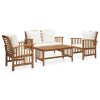 4 pcs conj. lounge jardim c/ almofadões madeira acácia maciça