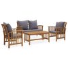 4 pcs conj. lounge jardim c/ almofadões madeira acácia maciça
