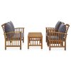 4 pcs conj. lounge jardim c/ almofadões madeira acácia maciça - Image 2