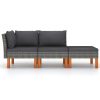 3 pcs conj. lounge jardim vime PE e madeira de eucalipto maciça - Image 2