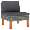 3 pcs conj. lounge jardim vime PE e madeira de eucalipto maciça - Image 3