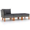 3 pcs conj. lounge jardim vime PE e madeira de eucalipto maciça