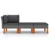 3 pcs conj. lounge jardim vime PE e madeira de eucalipto maciça - Image 2