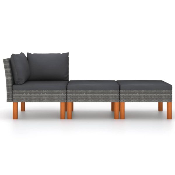 3 pcs conj. lounge jardim vime PE e madeira de eucalipto maciça - Image 2