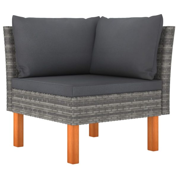 3 pcs conj. lounge jardim vime PE e madeira de eucalipto maciça - Image 3