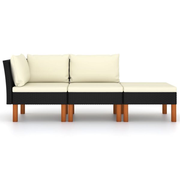 3 pcs conj. lounge jardim vime PE e madeira de eucalipto maciça - Image 2