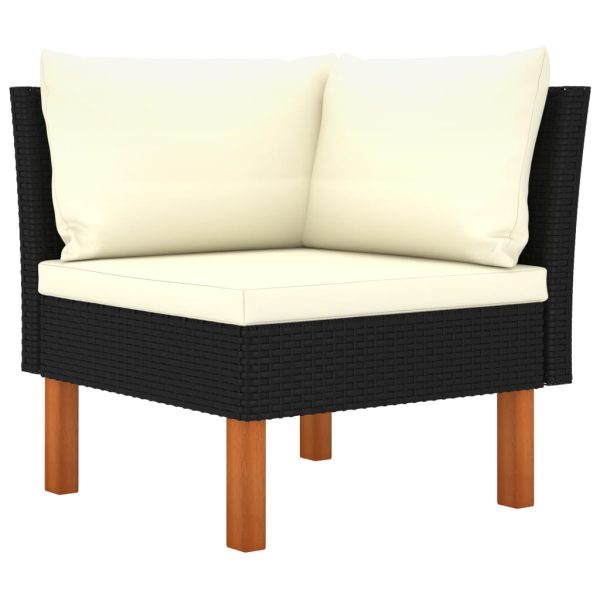 3 pcs conj. lounge jardim vime PE e madeira de eucalipto maciça - Image 3