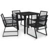 5 pcs conjunto de jantar para jardim vime de PVC preto