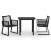 3 pcs conjunto de jantar para jardim vime de PVC preto - Image 2