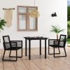 3 pcs conjunto de jantar para jardim vime de PVC preto