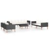 5 pcs conjunto lounge de jardim c/ almofadões vime PE preto - Image 2
