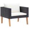4 pcs conjunto lounge de jardim c/ almofadões vime PE preto - Image 3
