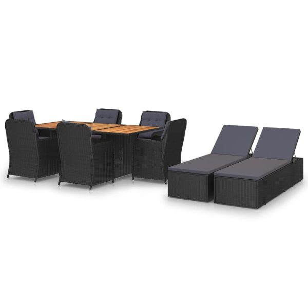 9 pcs conjunto de jantar para jardim vime PE preto