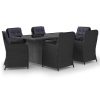 7 pcs conjunto de jantar para jardim vime PE preto