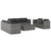 9 pcs conjunto lounge de jardim c/ almofadões vime PE cinzento - Image 2