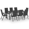 9 pcs conjunto de jantar para jardim preto - Image 2