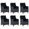 7 pcs conj. jantar exterior c/ almofadões vime PE cinza-escuro - Image 2