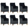 7 pcs conj. jantar exterior c/ almofadões vime PE cinza-escuro - Image 2