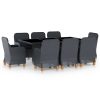 9 pcs conj. jantar exterior c/ almofadões vime PE cinza-escuro