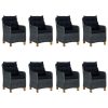 9 pcs conj. jantar exterior c/ almofadões vime PE cinza-escuro - Image 2