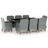 9 pcs conj. jantar exterior + almofadões vime PE cinzento-claro