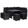 6 pcs conjunto lounge de jardim c/ almofadões vime PE preto