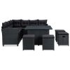 6 pcs conjunto lounge de jardim c/ almofadões vime PE preto - Image 2