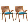 Cadeiras de jantar p/ jardim c/ almofadões 2 pcs acácia maciça