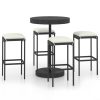 5 pcs conjunto de bar p/ jardim c/ almofadões vime PE preto - Image 2