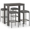 5 pcs conjunto de bar p/ jardim c/ almofadões vime PE cinzento - Image 2