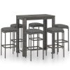 5 pcs conjunto de bar p/ jardim c/ almofadões vime PE cinzento - Image 2