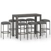 9 pcs conjunto de bar p/ jardim c/ almofadões vime PE cinzento - Image 2
