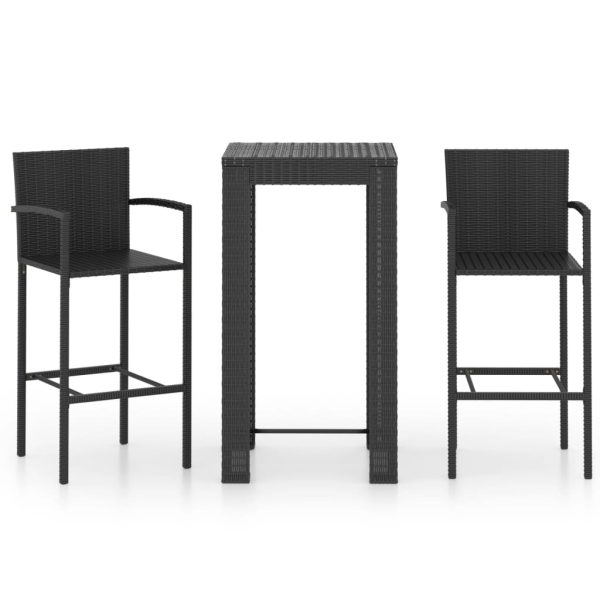 3 pcs conjunto bar exterior c/ apoio de braços vime PE preto - Image 2