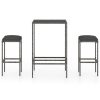 3 pcs conjunto de bar p/ jardim c/ almofadões vime PE cinzento - Image 2
