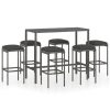 7 pcs conjunto de bar p/ jardim c/ almofadões vime PE cinzento - Image 2