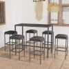 7 pcs conjunto de bar p/ jardim c/ almofadões vime PE cinzento
