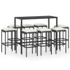 9 pcs conjunto de bar p/ jardim c/ almofadões vime PE preto - Image 2