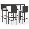 5 pcs conjunto de bar p/ jardim c/ almofadões vime PE preto - Image 2