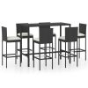 7 pcs conjunto de bar p/ jardim c/ almofadões vime PE preto - Image 2