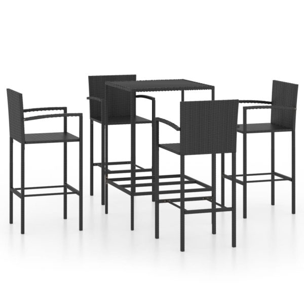 5 pcs conjunto de bar para jardim vime PE preto - Image 2